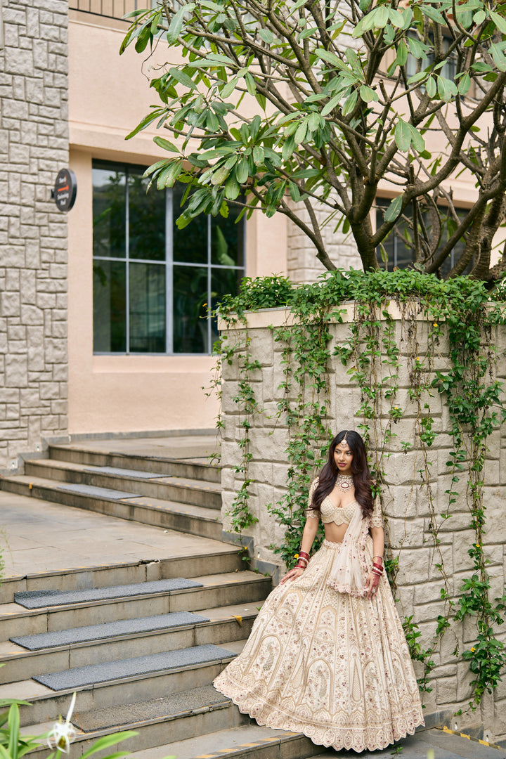 Raw Silk Lehenga Set with Organza Dupatta