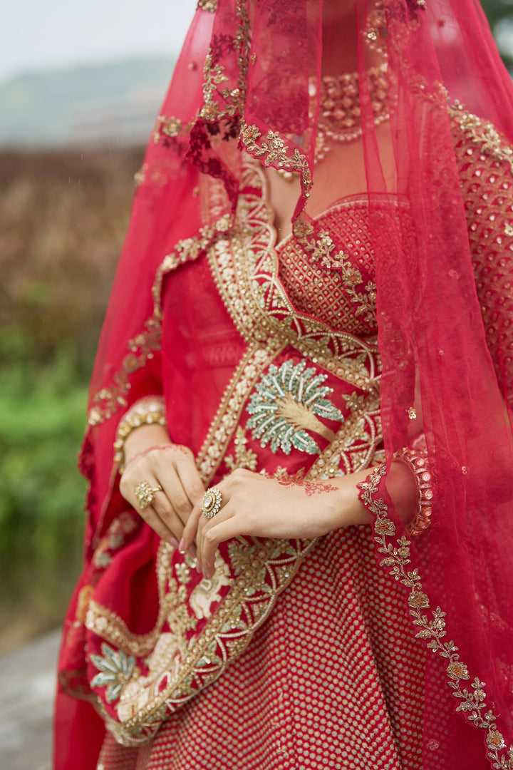 Raw Silk Hand-Embellished Lehenga Set with Organza Dupatta