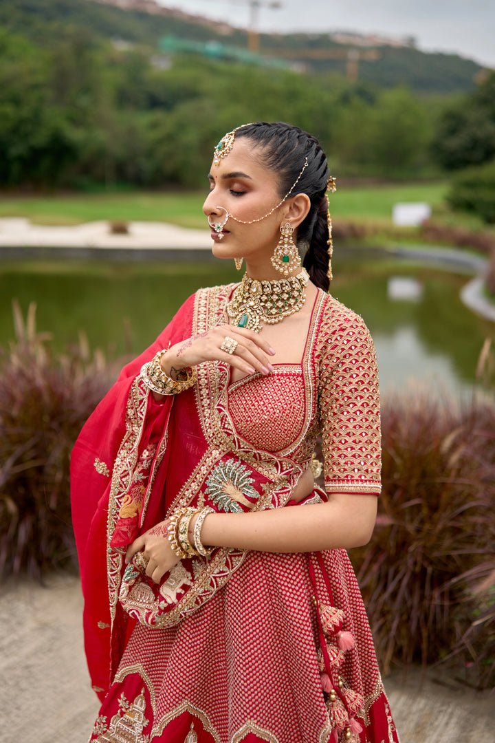 Raw Silk Hand-Embellished Lehenga Set with Organza Dupatta