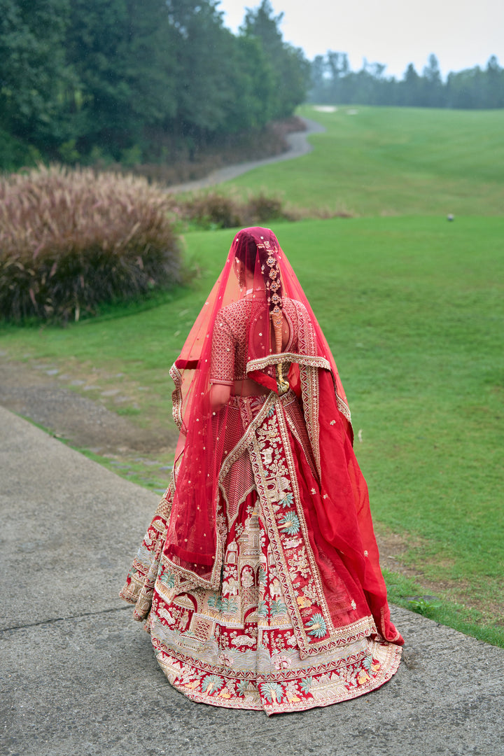Raw Silk Hand-Embellished Lehenga Set with Organza Dupatta