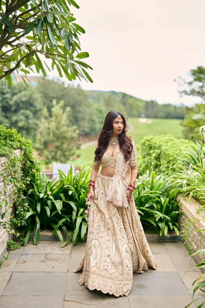 Raw Silk Lehenga Set with Organza Dupatta