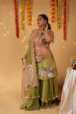 Load image into Gallery viewer, Green Raw Silk Embellished Dress with Satin Organza Bottom &amp; Organza Dupatta
