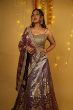 Load image into Gallery viewer, Tissue Zardozi-Embellished Ghagra Set with Pearl &amp; Sequin Work