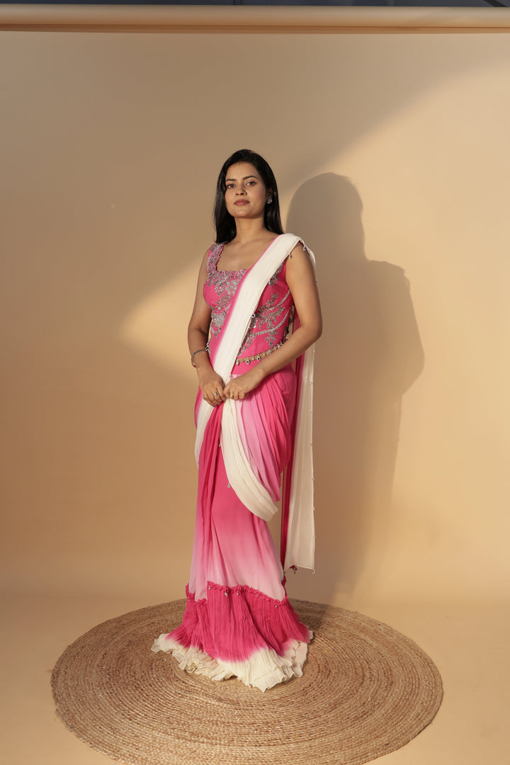 Pink Indo-Western Ensemble with Mirror Work