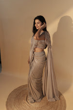 Load image into Gallery viewer, Gold Embellished Draped Saree