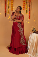 Load image into Gallery viewer, Raw Silk Embroidered Ghagra Set with Organza Dupatta