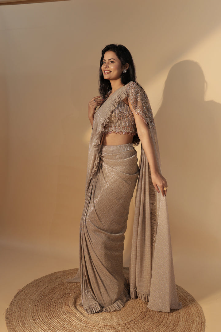 Gold Embellished Draped Saree