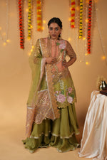 Load image into Gallery viewer, Green Raw Silk Embellished Dress with Satin Organza Bottom &amp; Organza Dupatta