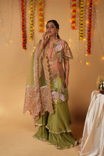 Load image into Gallery viewer, Green Raw Silk Embellished Dress with Satin Organza Bottom &amp; Organza Dupatta