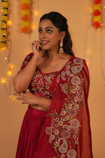 Load image into Gallery viewer, Raw Silk Embroidered Ghagra Set with Organza Dupatta