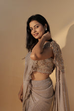 Load image into Gallery viewer, Gold Embellished Draped Saree