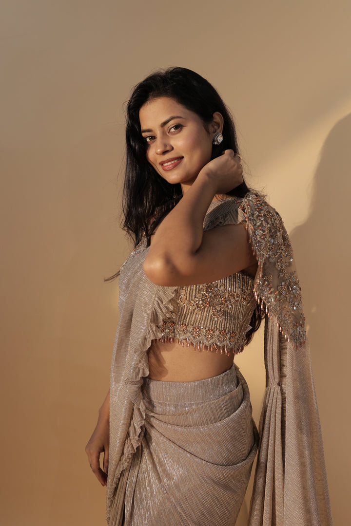 Gold Embellished Draped Saree