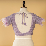 Load image into Gallery viewer, Lilac Tissue embroidered saree paired with feather detailing blouse
