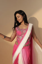 Load image into Gallery viewer, Pink Indo-Western Ensemble with Mirror Work