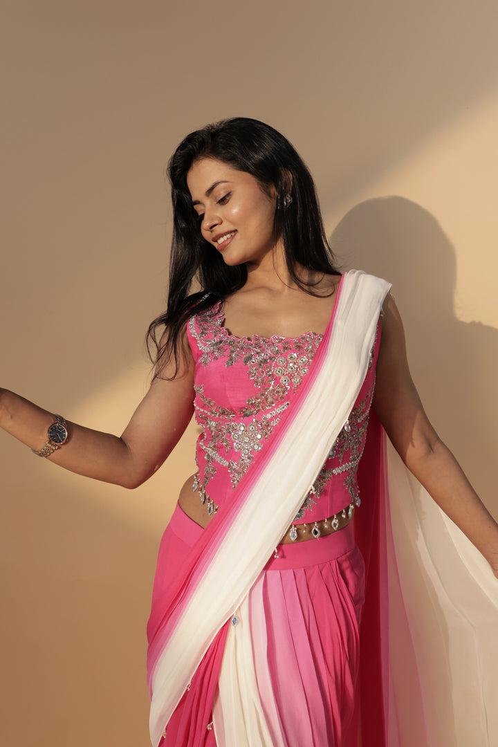 Pink Indo-Western Ensemble with Mirror Work
