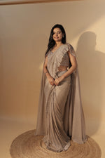 Load image into Gallery viewer, Gold Embellished Draped Saree