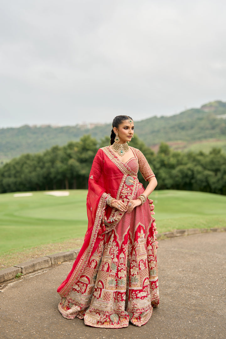 Raw Silk Hand-Embellished Lehenga Set with Organza Dupatta