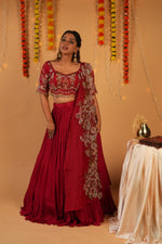 Load image into Gallery viewer, Raw Silk Embroidered Ghagra Set with Organza Dupatta