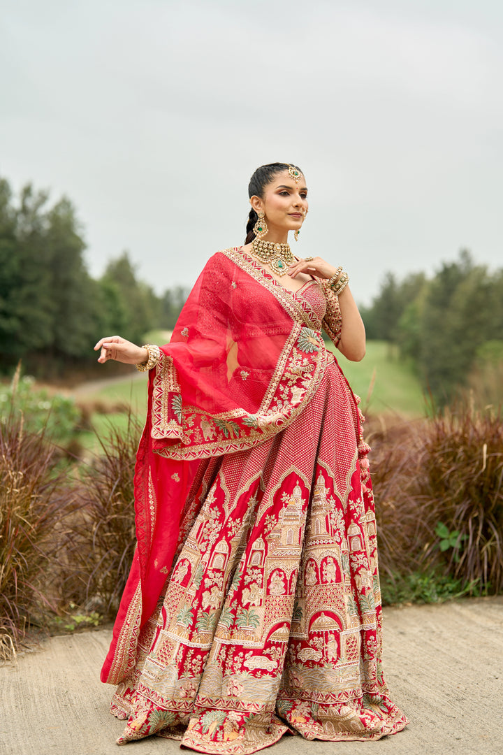 Raw Silk Hand-Embellished Lehenga Set with Organza Dupatta