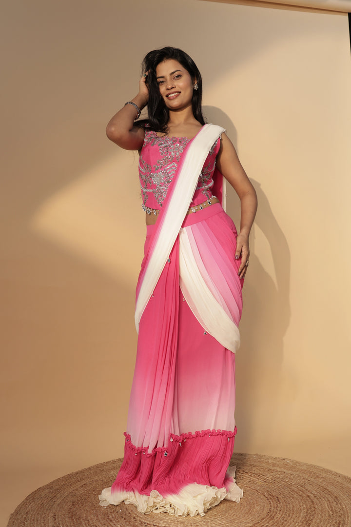 Pink Indo-Western Ensemble with Mirror Work