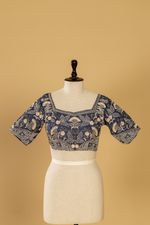 Load image into Gallery viewer, Blue ombare embroidered border paired with heavy blouse
