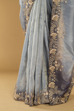 Load image into Gallery viewer, Blue ombare embroidered border paired with heavy blouse
