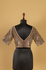 Load image into Gallery viewer, Brown Tissue Organza Saree paired with Stitched Embroidered Blouse

