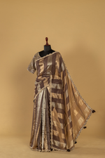 Load image into Gallery viewer, Brown Tissue Organza Saree paired with Stitched Embroidered Blouse
