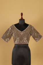 Load image into Gallery viewer, Brown Tissue Organza Saree paired with Stitched Embroidered Blouse
