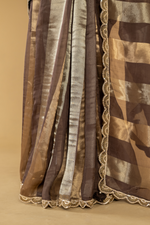 Load image into Gallery viewer, Brown Tissue Organza Saree paired with Stitched Embroidered Blouse
