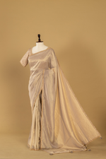 Load image into Gallery viewer, Chickoo Double tone banarasi weaving fabric paired with stitched blouse
