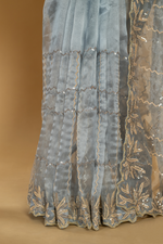Load image into Gallery viewer, Greyish Blue Embroidered Tissue Saree
