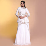 Load image into Gallery viewer, White indowestern lehenga with peplum blouse
