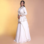 Load image into Gallery viewer, White indowestern lehenga with peplum blouse
