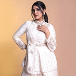 Load image into Gallery viewer, White indowestern lehenga with peplum blouse
