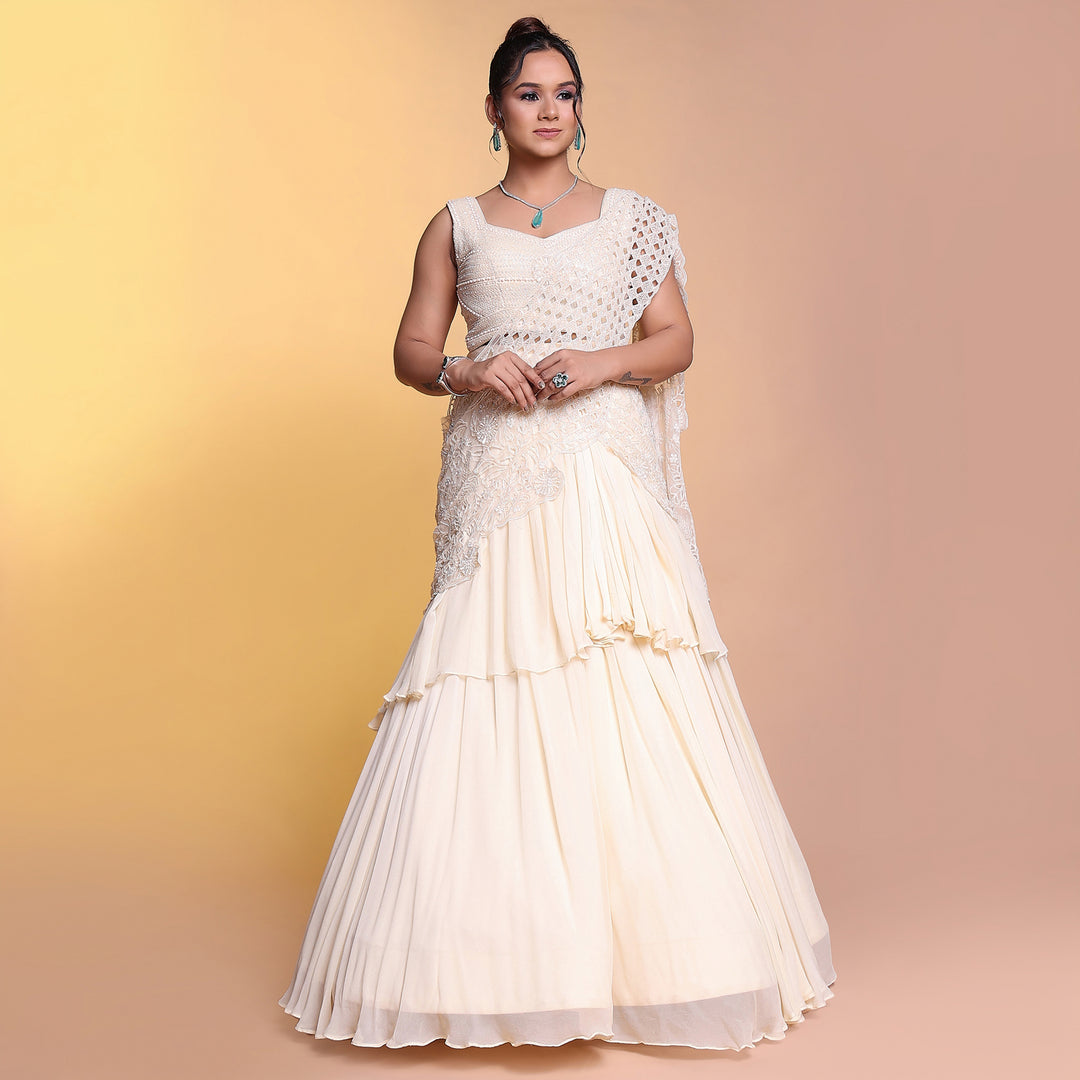 Ivory draped indo western