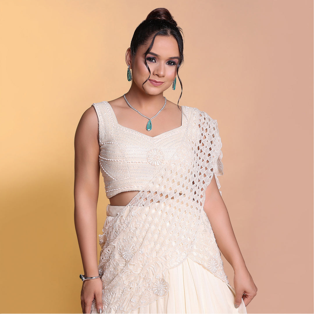 Ivory draped indo western