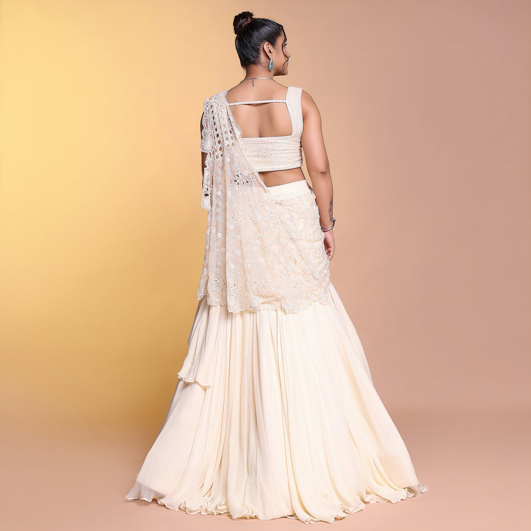 Ivory draped indo western