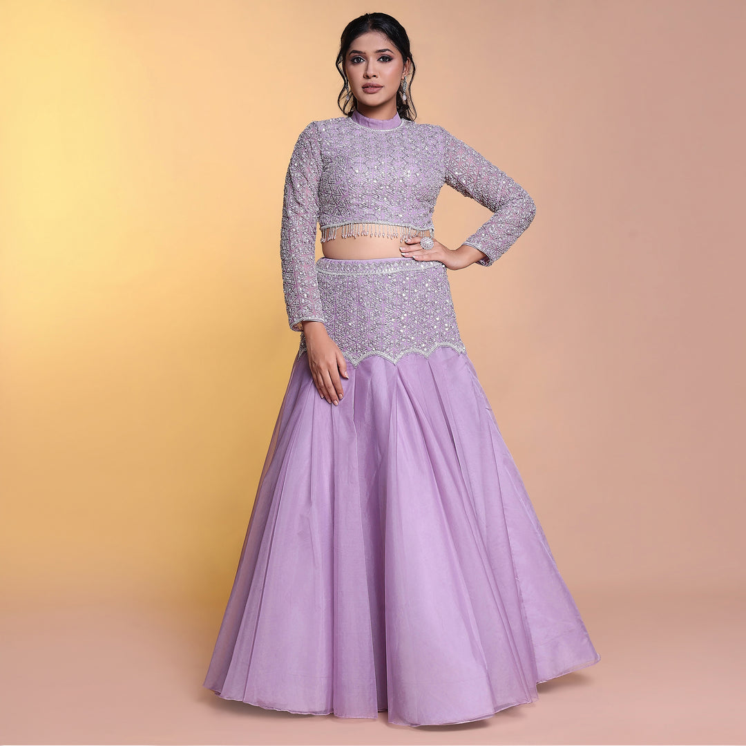 Lavender fish cut indowestern