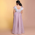 Load image into Gallery viewer, Lilac slit skirt with dramatic blouse
