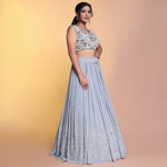 Load image into Gallery viewer, Grey indowestern paired with thread work
