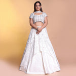 Load image into Gallery viewer, White layered lehenga with choker dupatta
