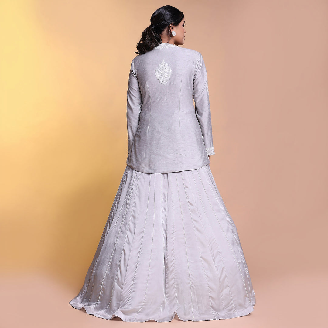 Grey  indowestern cutwork jacket