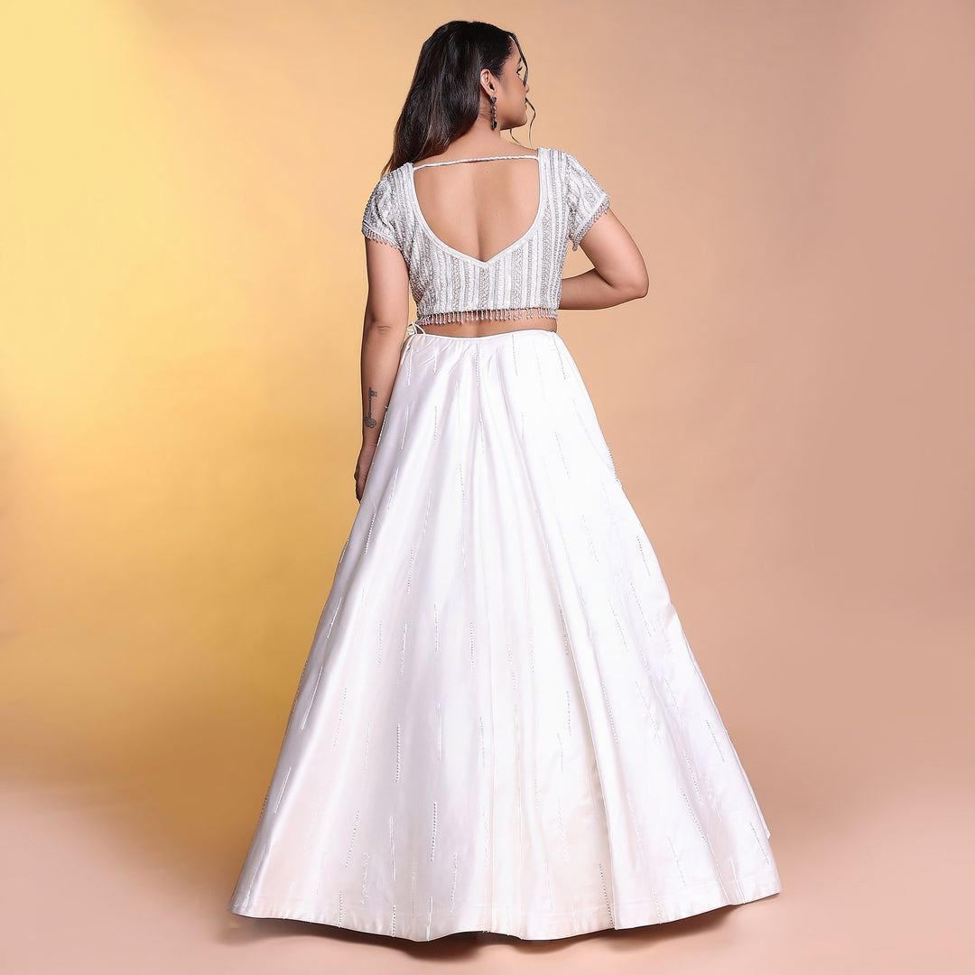 White layered lehenga with choker dupatta