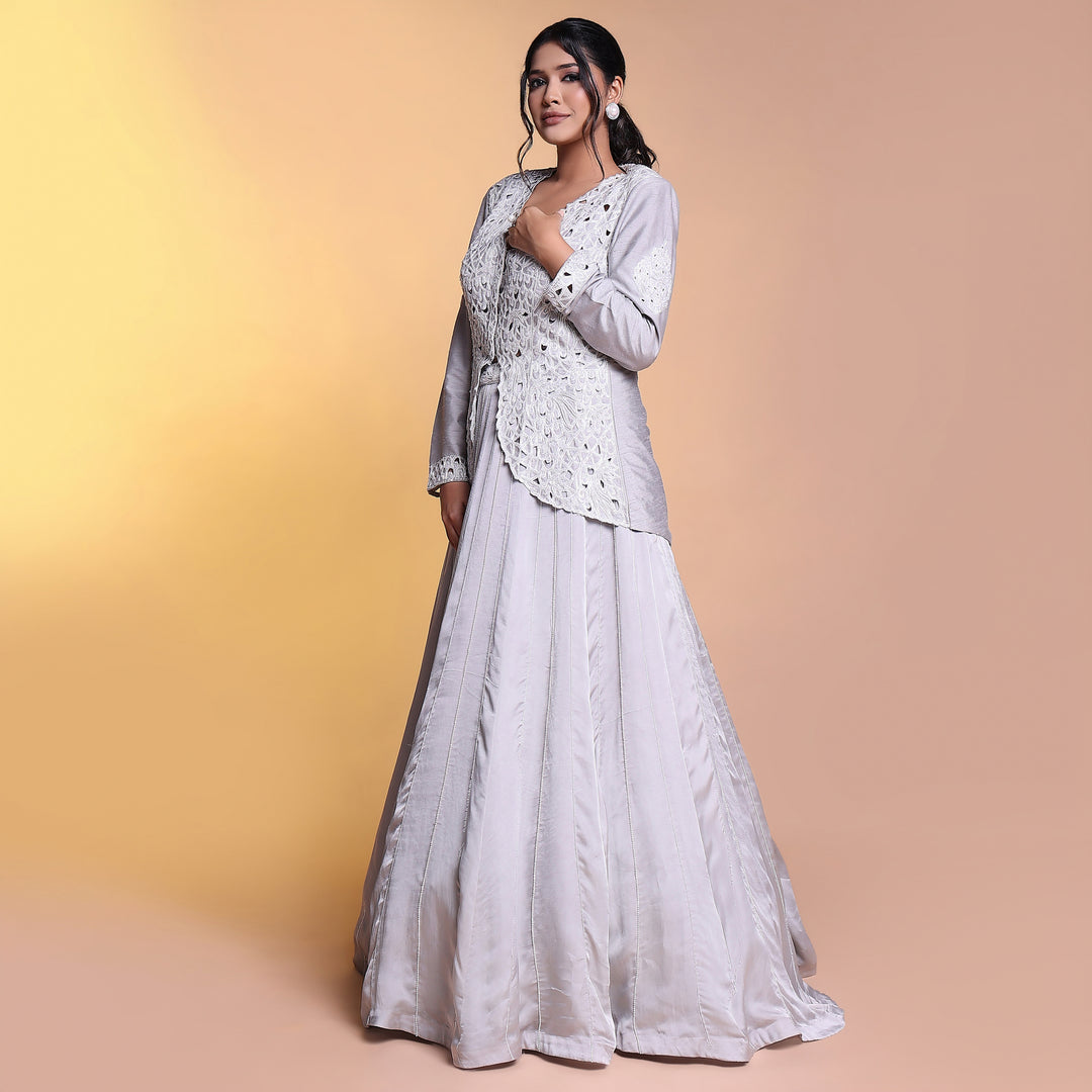 Grey  indowestern cutwork jacket