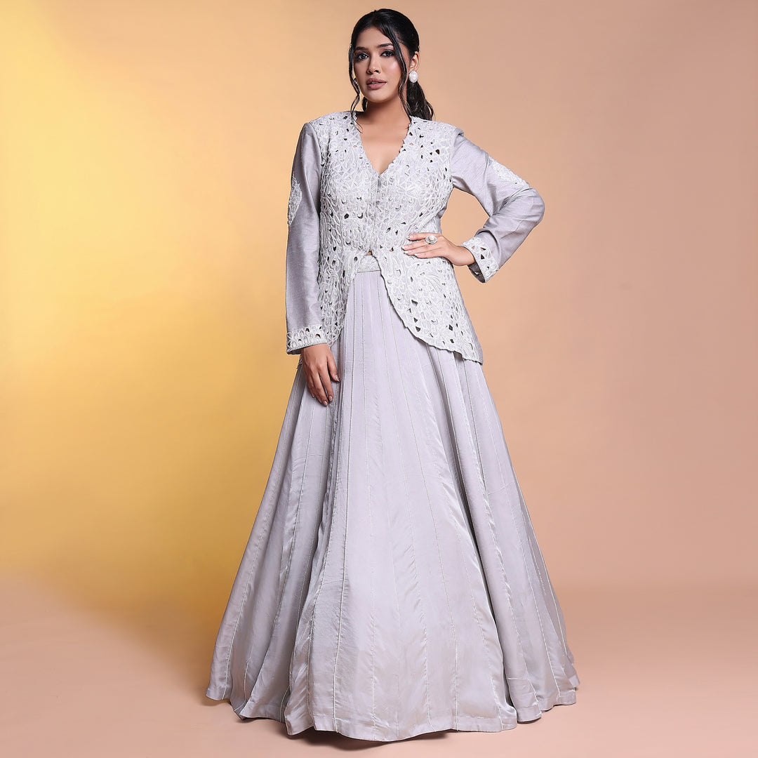 Grey  indowestern cutwork jacket
