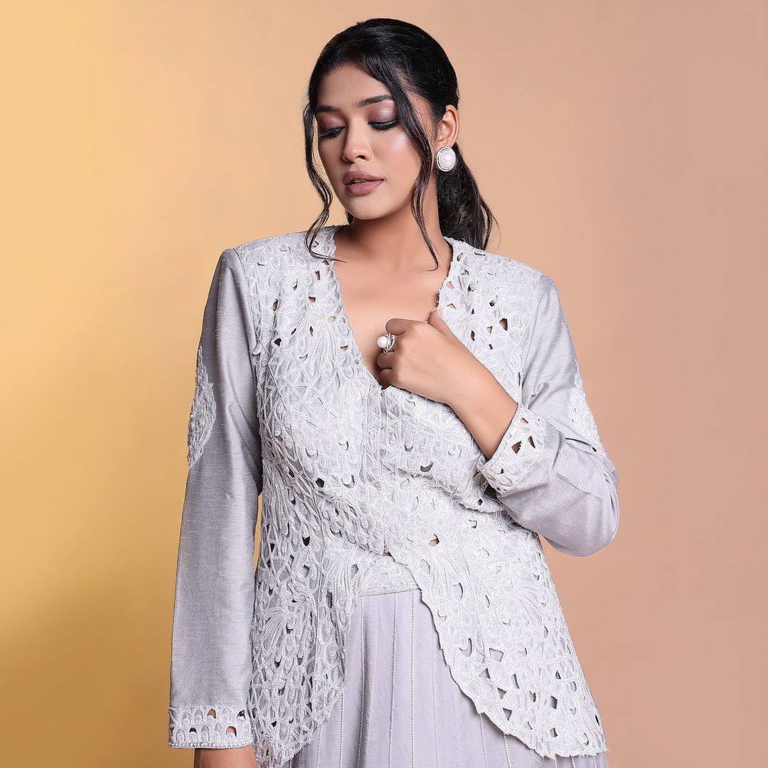 Grey  indowestern cutwork jacket