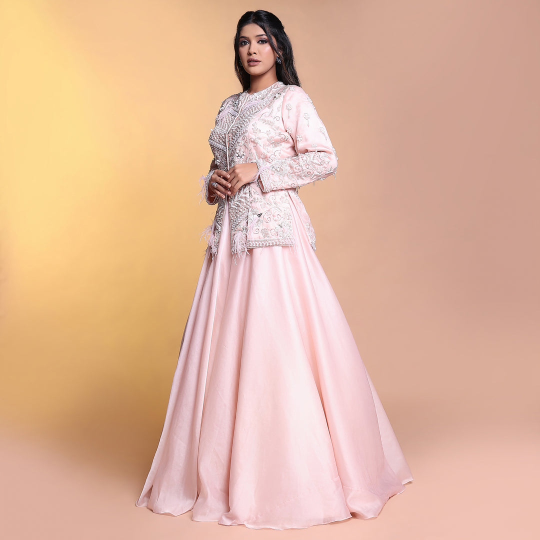 Peach indowestern lehenga
