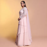 Load image into Gallery viewer, Peach dramatic indowestern lehenga
