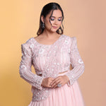 Load image into Gallery viewer, Peach dramatic indowestern lehenga

